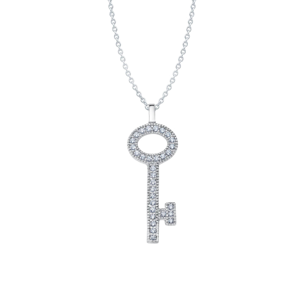 Crislu Women's 18" 0.16 ct. Cubic Zirconia Pave Key Necklace in 925 Sterling Silver