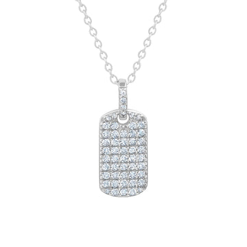 Crislu Women's 18" Pave Round Cut Stones Dog Tag Necklace in Pure Platinum Plated over 925 Sterling Silver