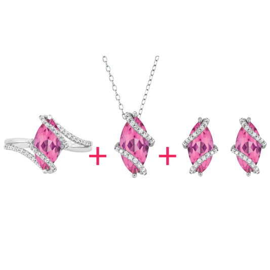 Sterling Silver Created Pink Sapphire and White Topaz Set