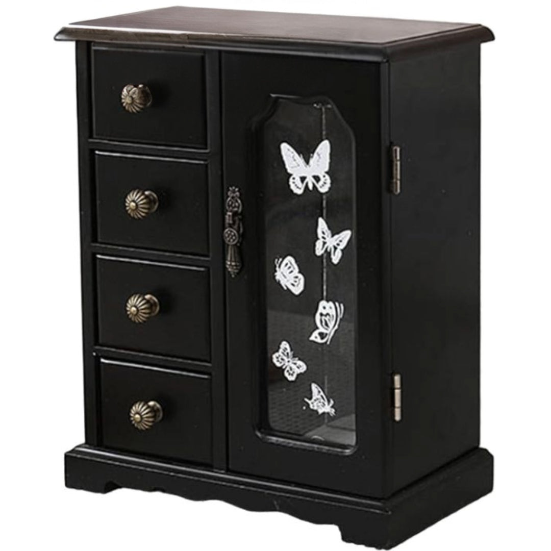 Ragazza Studio Butterfly Jewelry Organizer with Four Drawer- Black