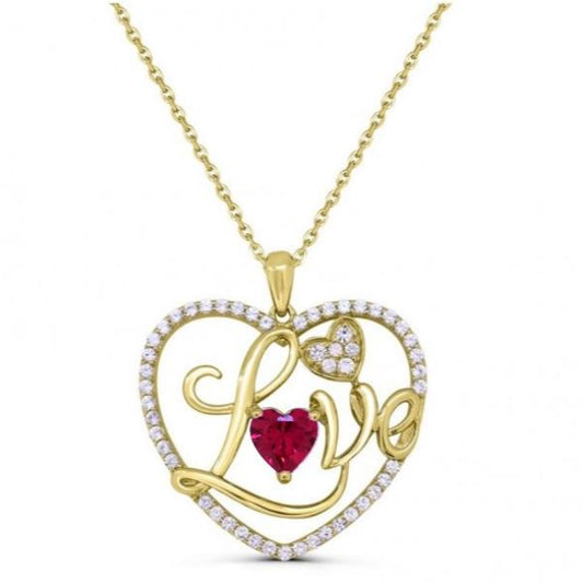 Affinity Designs 14K Yellow Plated 18' Cable Chain Radiant Love Ruby Necklace