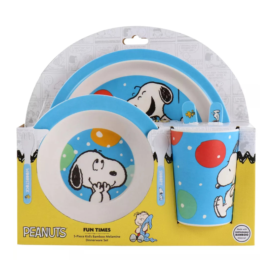 Gibson Peanuts Fun Times Bamboo Melamine Dinnerware Set (5-Piece) - Blue