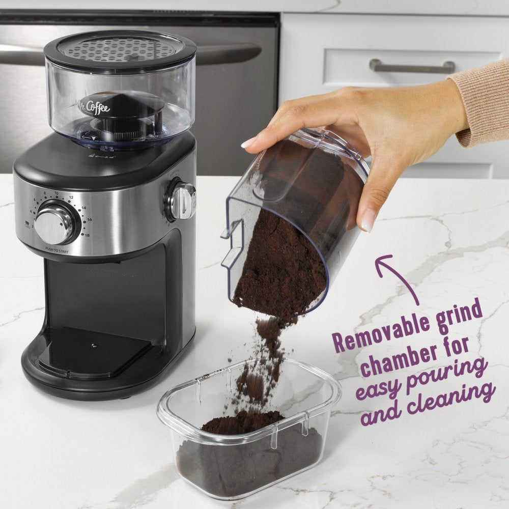 Mr. Coffee 2141813 18-Cup Cafe Grind Automatic Burr Grinder - Stainless Steel/Black