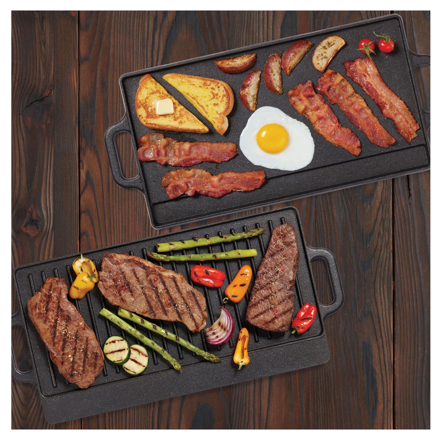 Starfrit The Rock 16" x 9" Cast Iron Reversible Grill/Griddle - Black