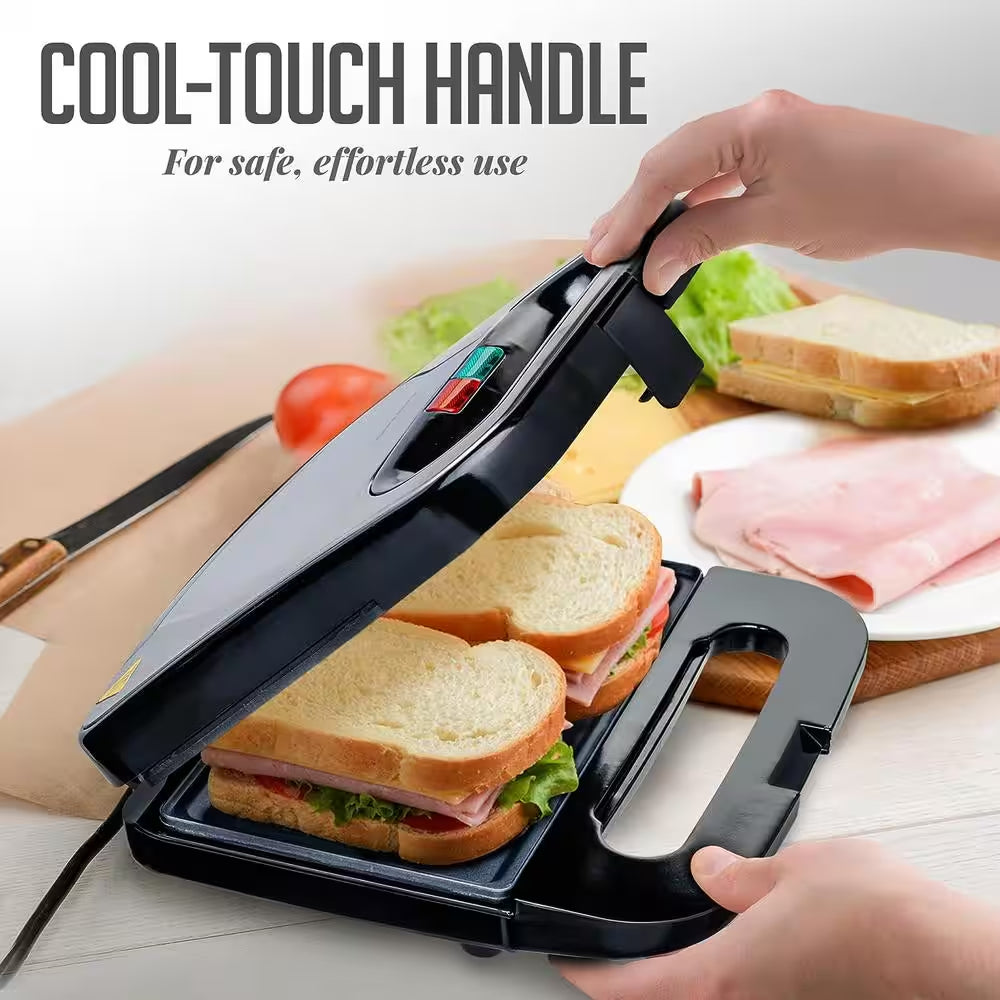 Ovente 750-Watt Panini Press with Non-Stick Hot Plates - Black