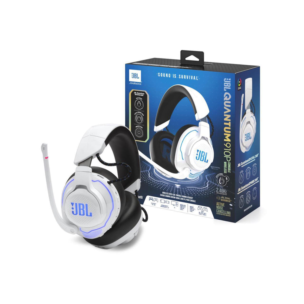 JBL Quantum 910P Wireless Over-the-Ear Gaming Headset with Head Tracking-Enhanced - White