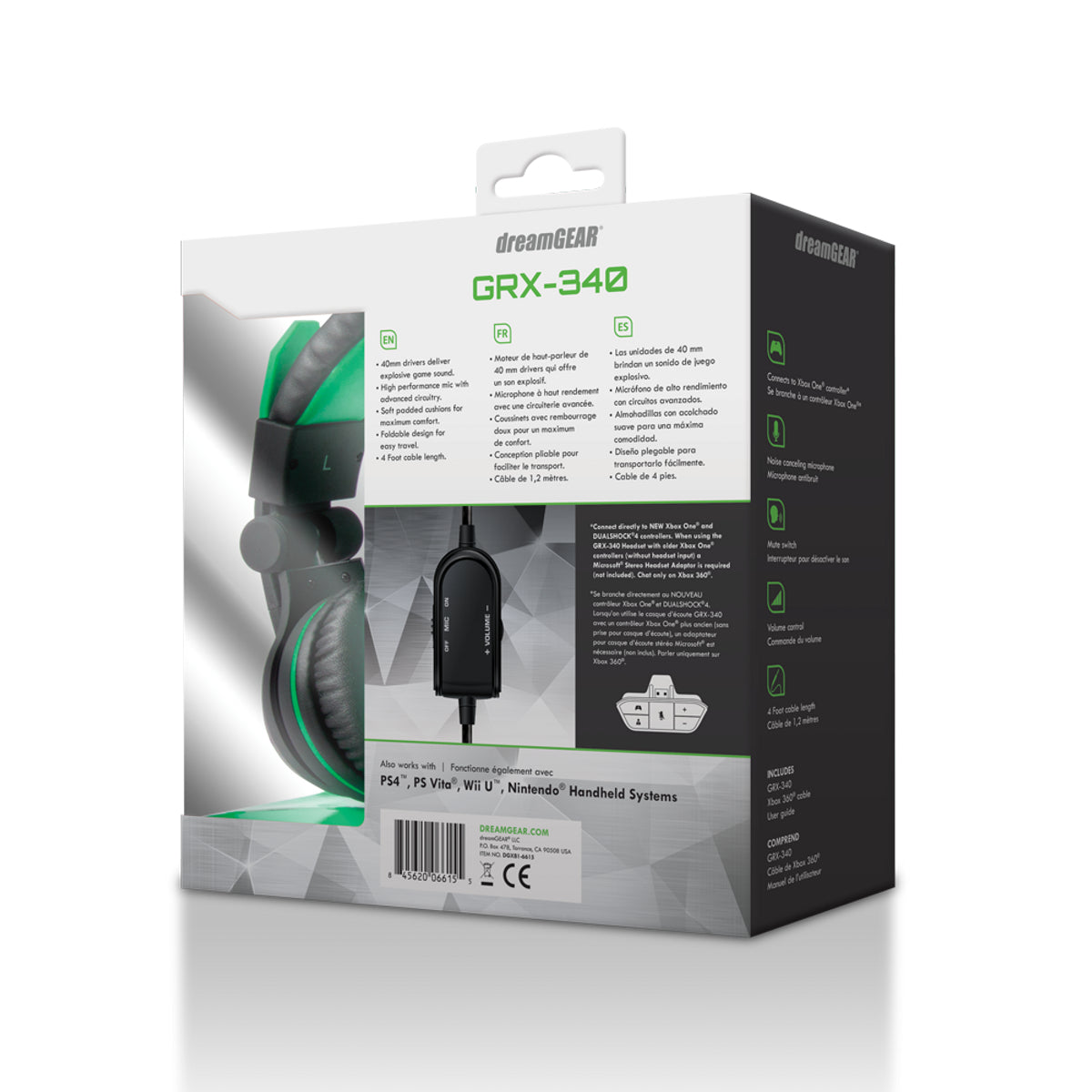 Auriculares con cable para juegos DreamGear DGXB1-6615 GRX-340 con diadema, color negro y verde