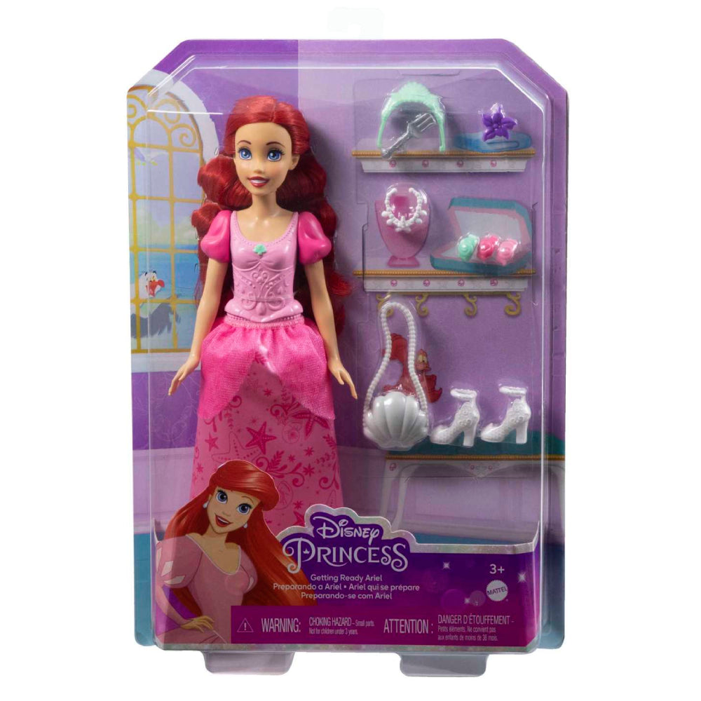 Conjunto de accesorios y muñeca Ariel de la princesa Disney Preparándose