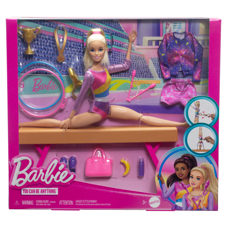 Muñeca Barbie rubia de gimnasia, set de juego de moda