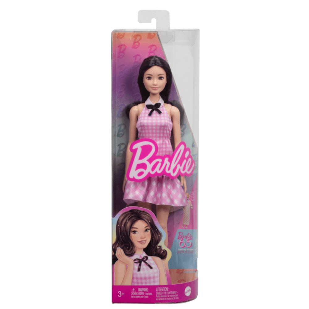 Barbie Fashionistas Doll with Black Hair Pink Gingham Dress and Accessories