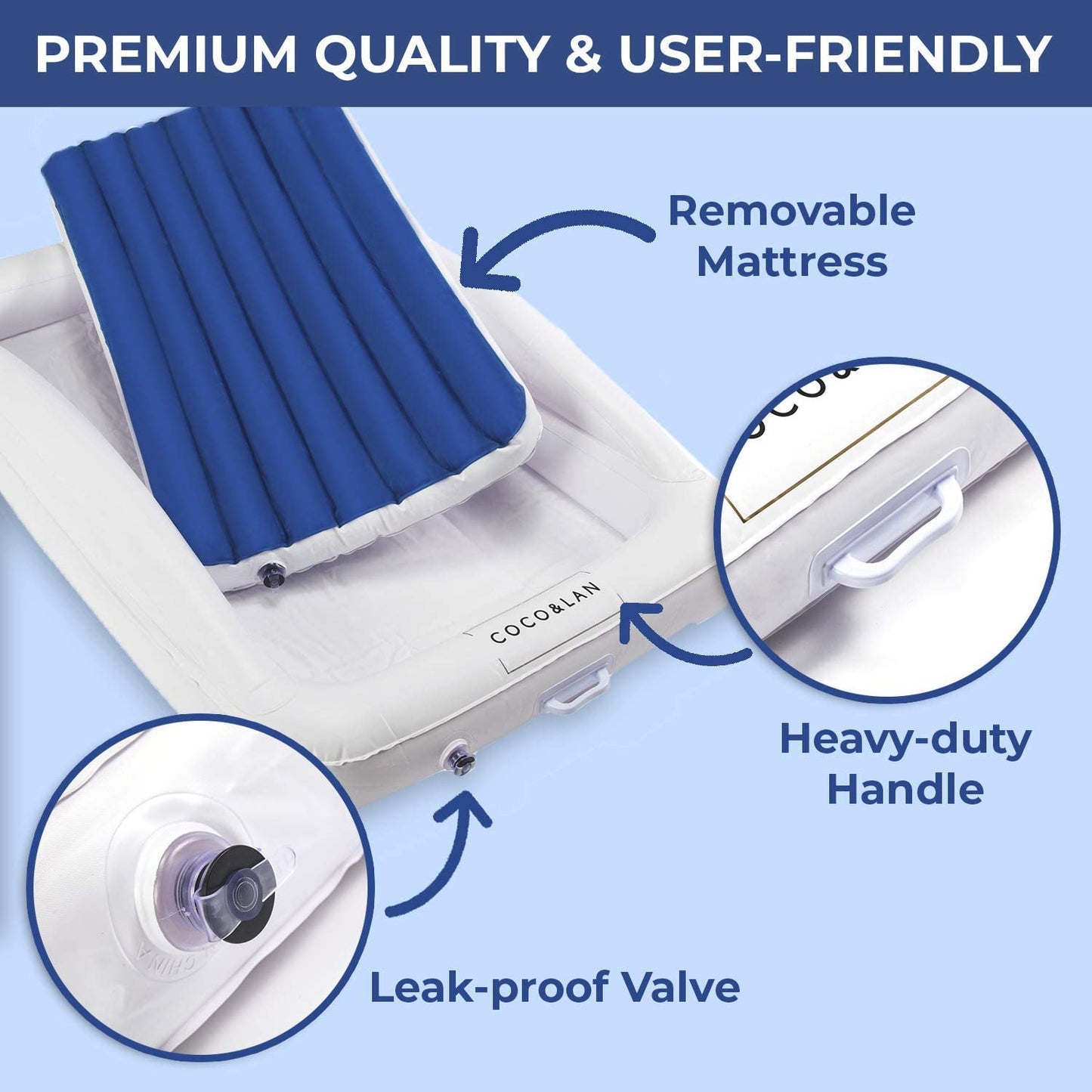 Coco & Lan Kids Premium Travel Air Mattress - Blue/White