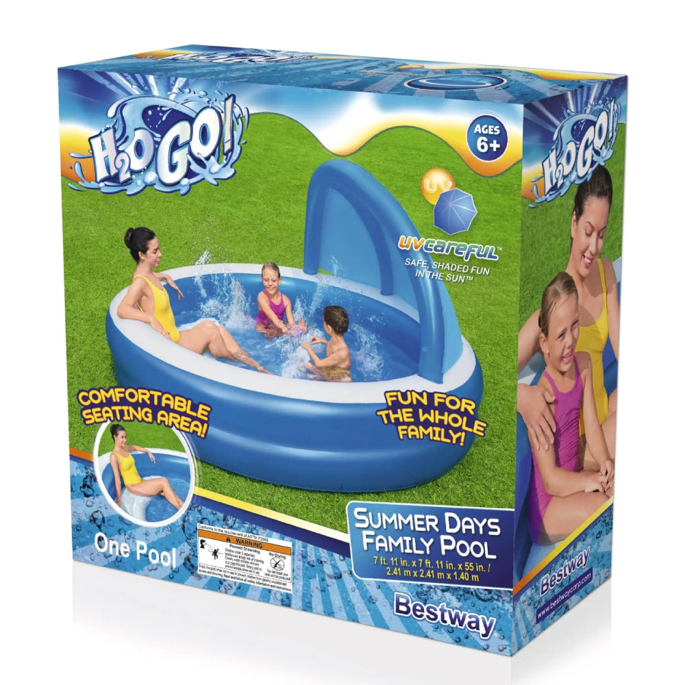 Bestway H2OGO! Summer Days Inflatable Round Family Pool with UV Careful Sunshade - Curacao