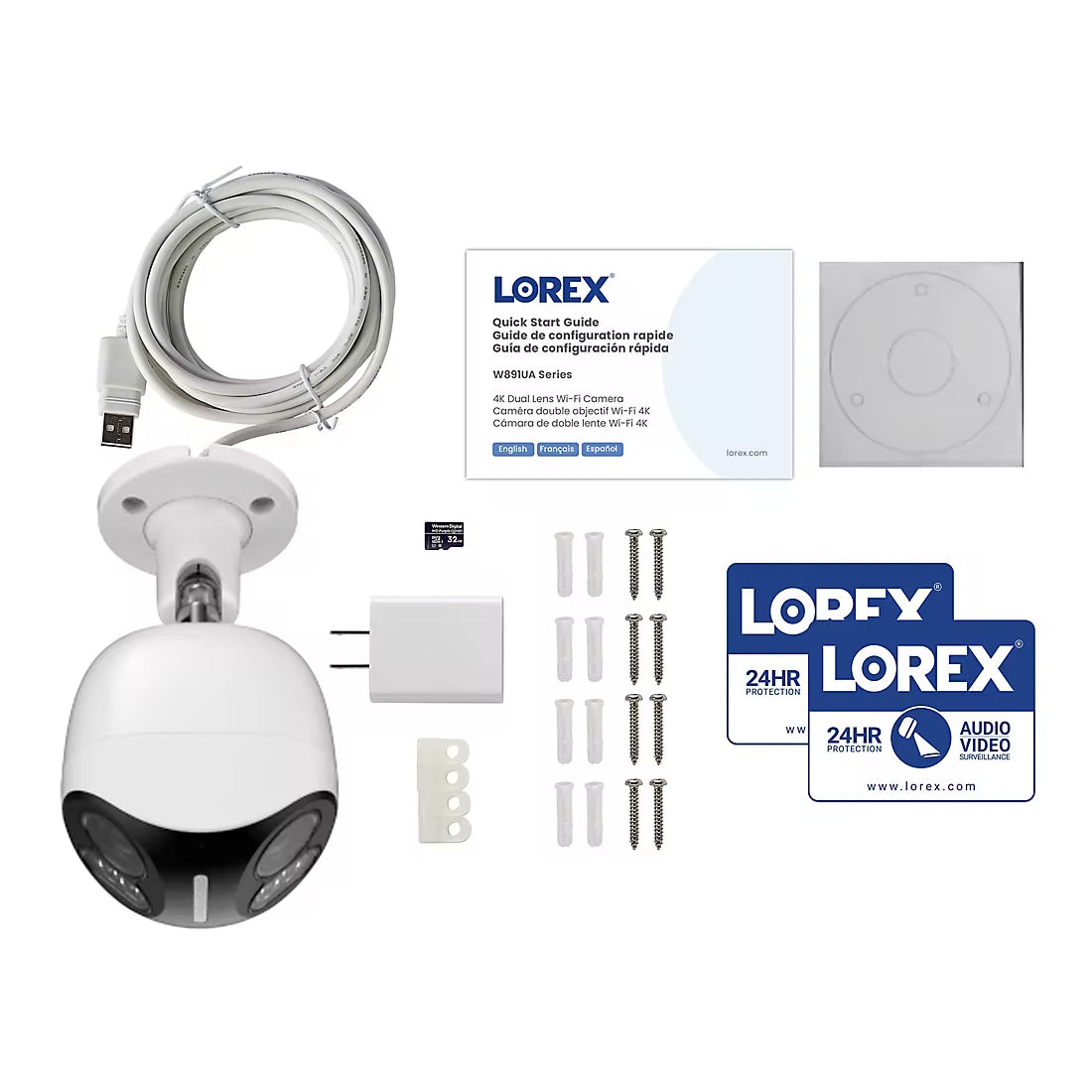 Lorex W891UADE 4K Dual Lens WiFi Security Camera with Smart Security Lighting - White