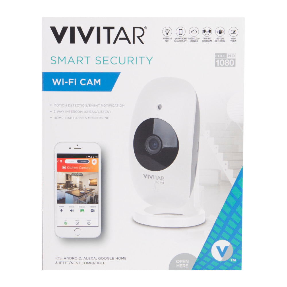 Cámara inteligente para el hogar con Wi-Fi, gran angular, 1080p, HD, con detección de movimiento, color blanco, Vivitar IPC113-WHT