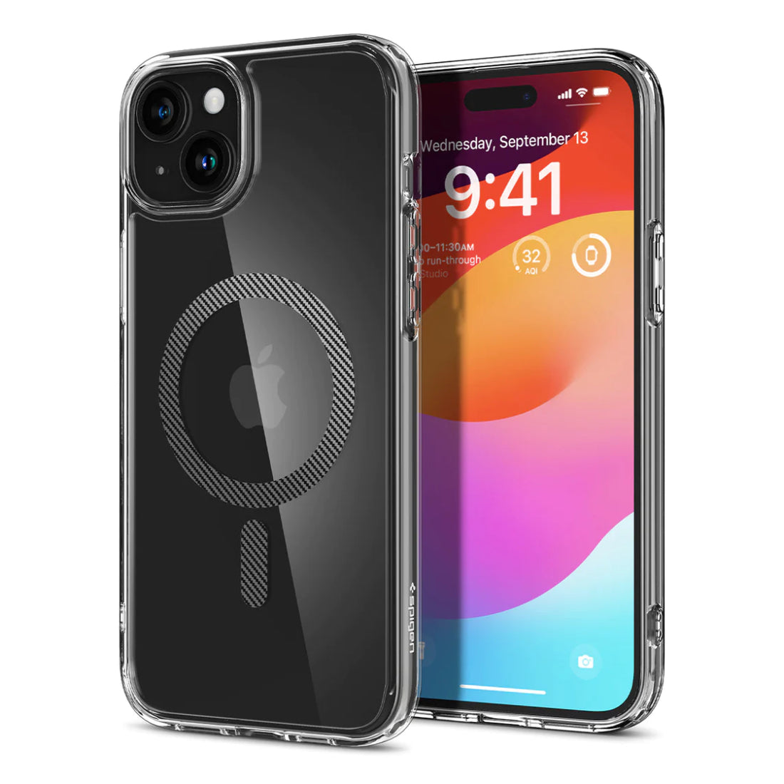 Funda híbrida Spigen Crystal para iPhone 15, color blanco