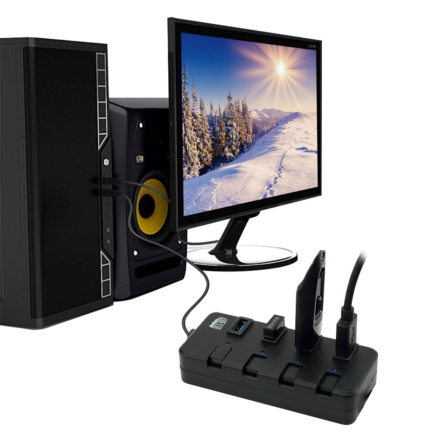 Concentrador USB de 4 puertos Adesso AUH-3040, color negro 