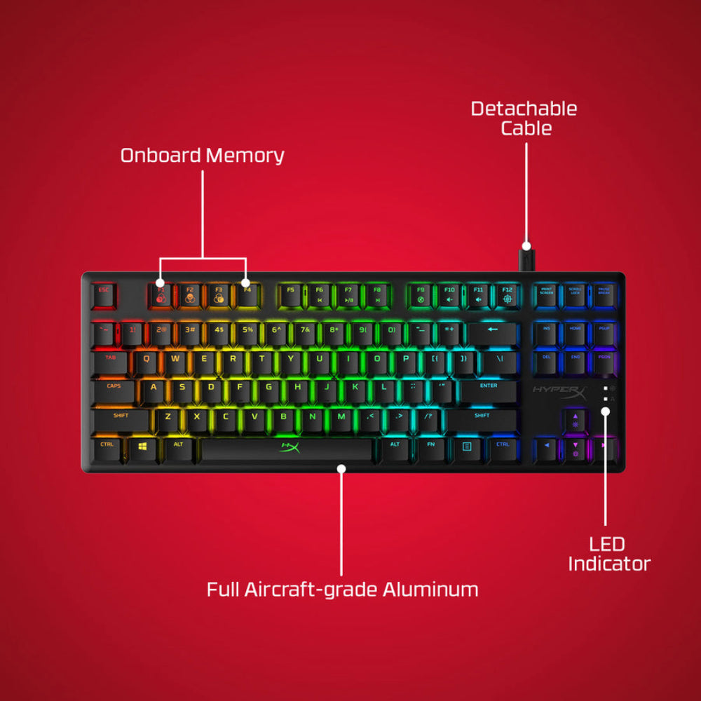 Teclado mecánico táctil para juegos HyperX Alloy Origins Core Tenkeyless con cable y retroiluminación RGB, color negro