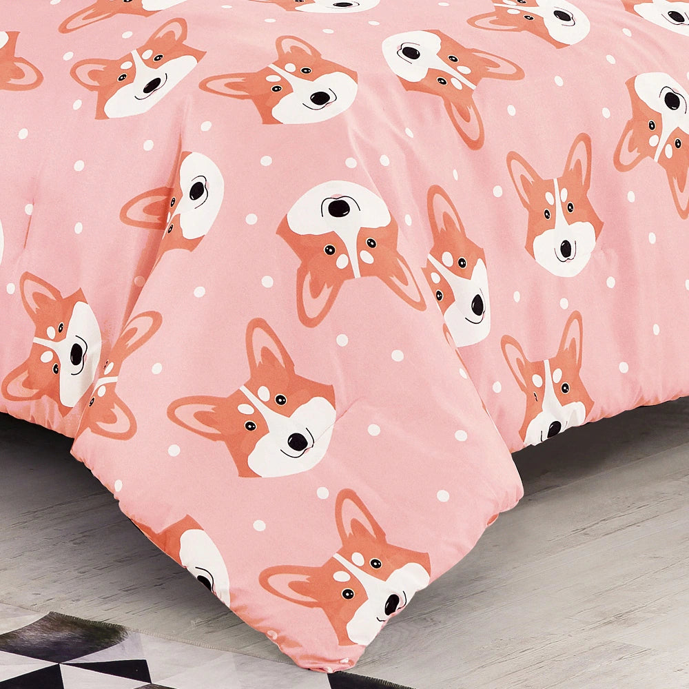 Esca Corgi Full/Queen Size 4-Piece Comforter Set - Pink