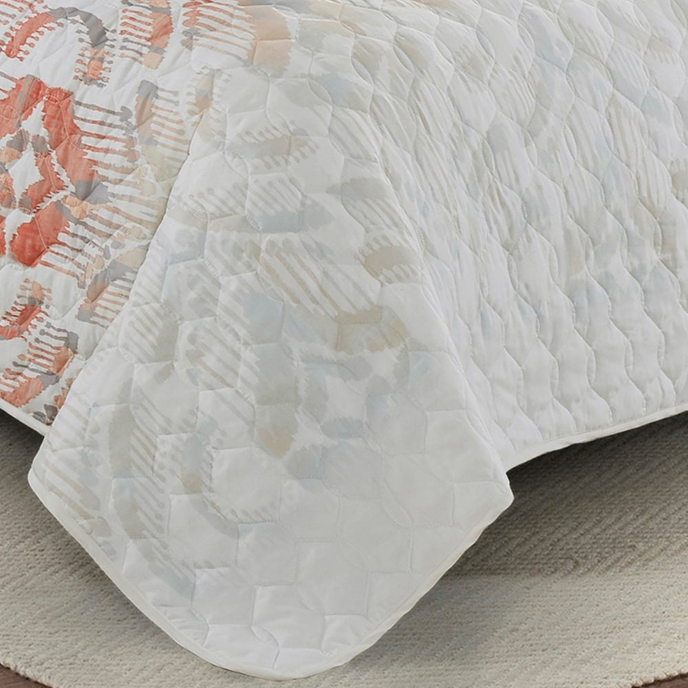 Esca Briseis Queen Size 3-Piece Microfiber Reversible Bedspread Set - Orange/Beige