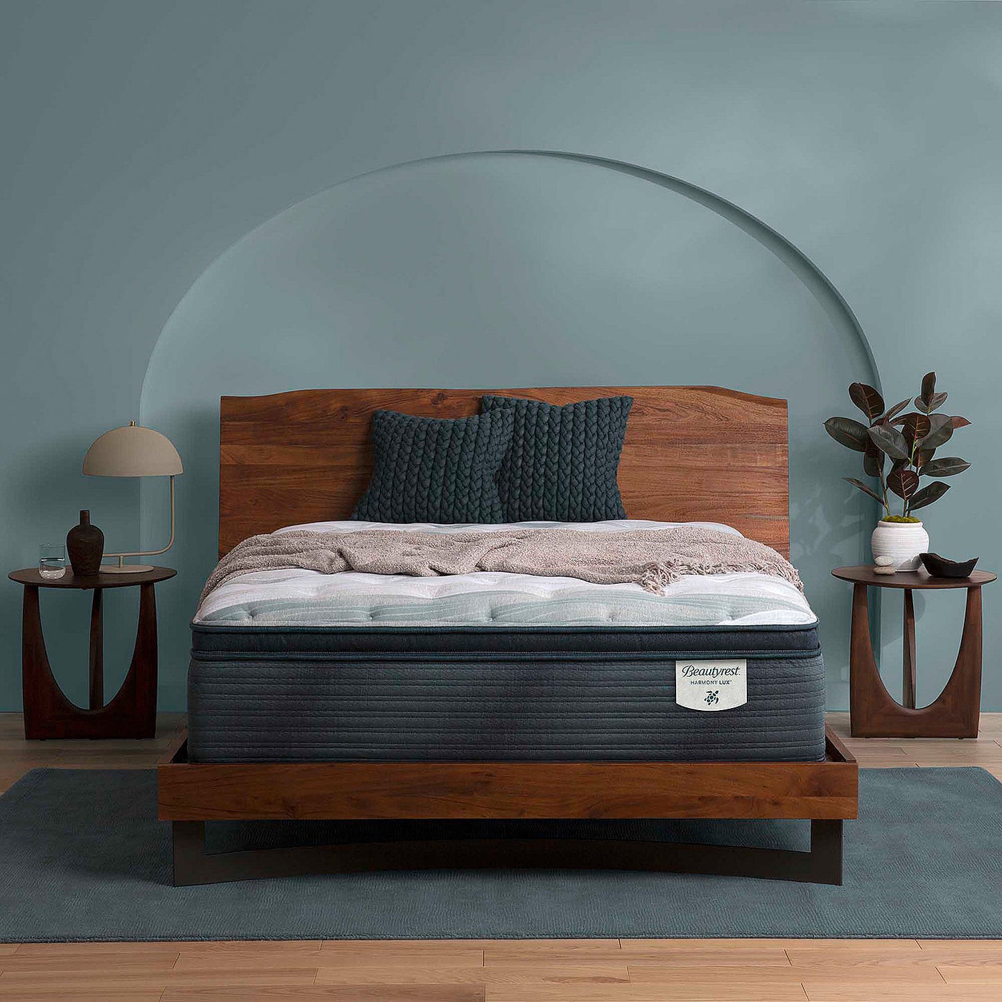 Colchón Beautyrest Harmony Lux Anchor Island de tamaño doble con cubierta acolchada mediana, firme, gris y blanco