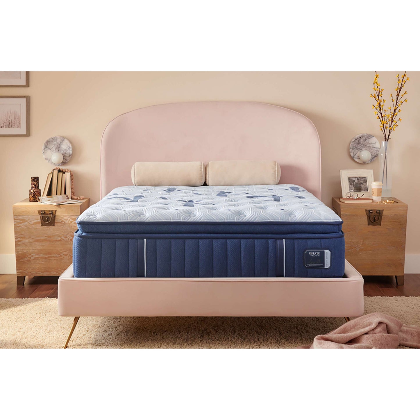 Stearns & Foster Estate Pillow Top California King Size Firm Mattress - Blue/White