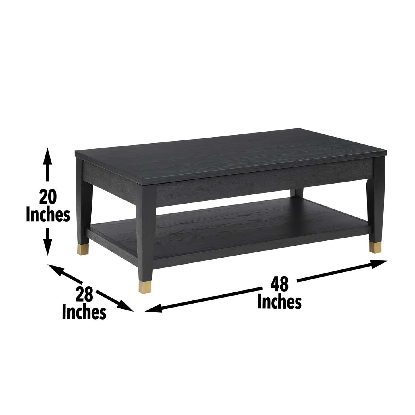 Yves 48" Coffee Table with Lift Top and Open Shelf by Steve Silver Company - Charcoal