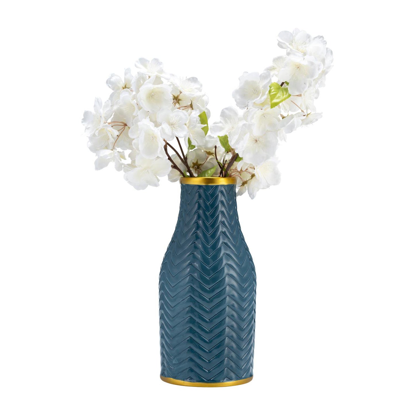 Sagebrook Home Contemporary 10" Chevron Ceramic Vase - Teal