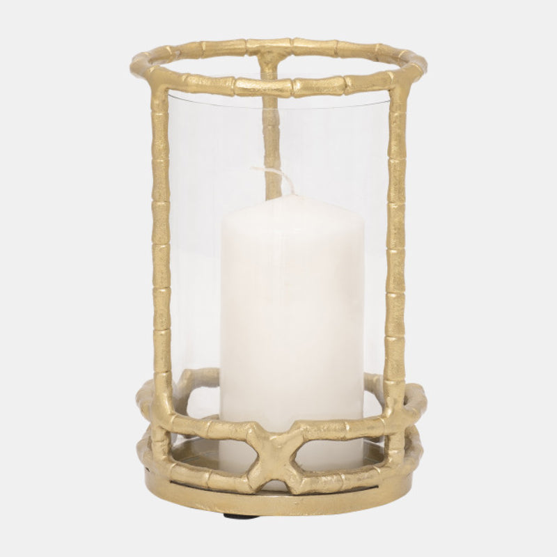 Sagebrook Home 9" Hurricane Candle Holder in Metal - Gold