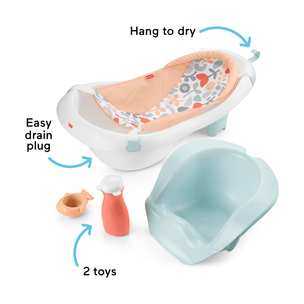 Bañera para bebé 4 en 1 con asiento y arnés Fisher-Price - Summer Blossoms