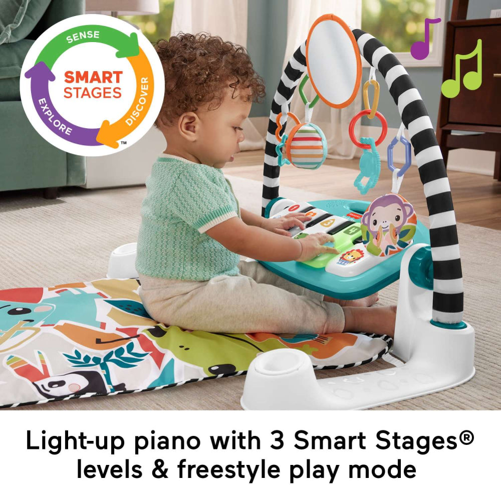 Fisher-Price 4-in-1 Glow and Grow Kick and Play Piano Gym Baby Playmat with Musical Learning Toy - Blue