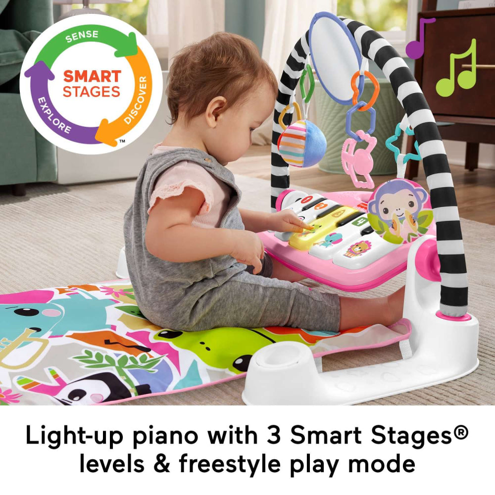 Fisher-Price 4-in-1 Glow and Grow Kick and Play Piano Gym Baby Playmat with Musical Learning Toy - Pink