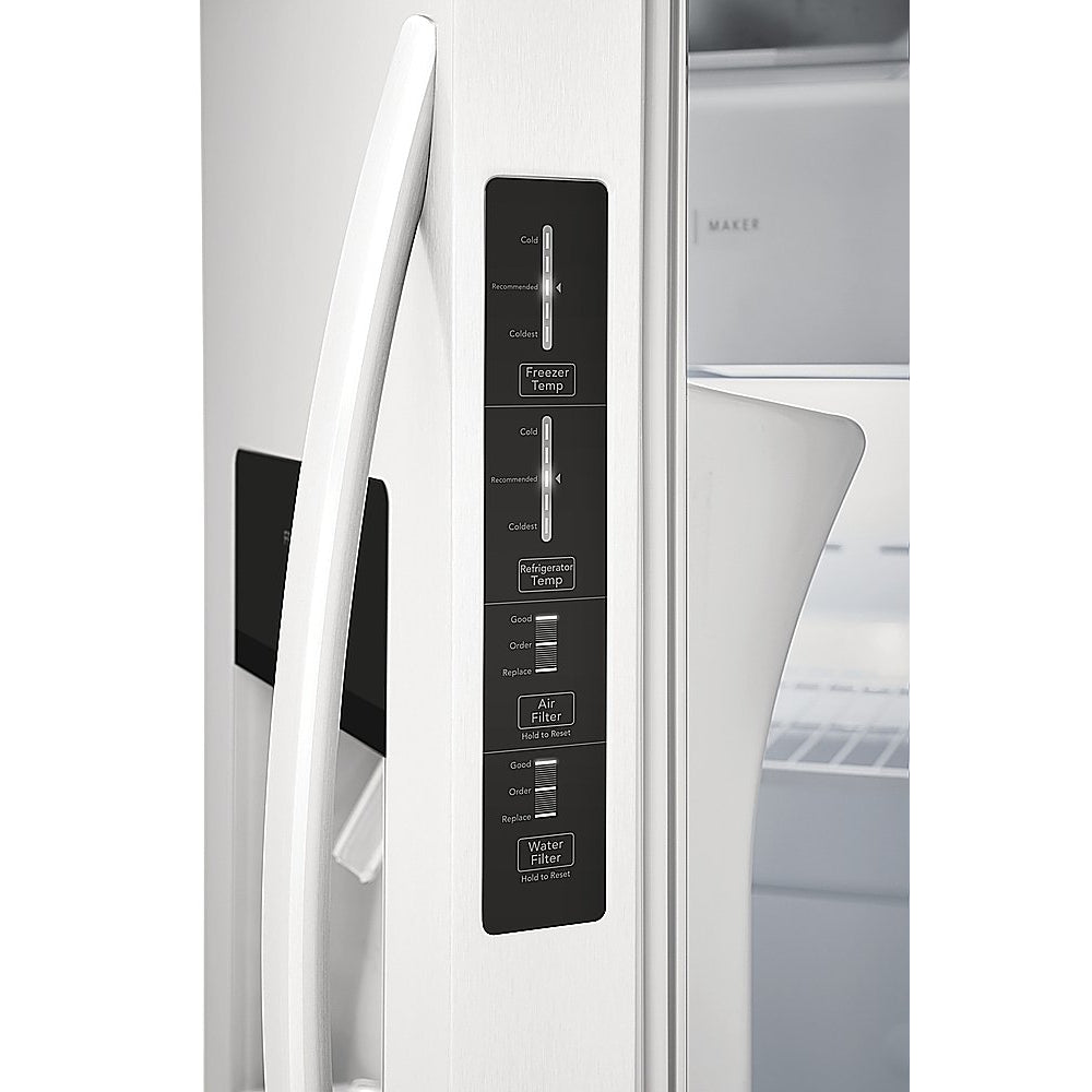 Refrigerador de dos puertas verticales Frigidaire FRSS2623AW de 25,6 pies cúbicos con dispensador, color blanco 