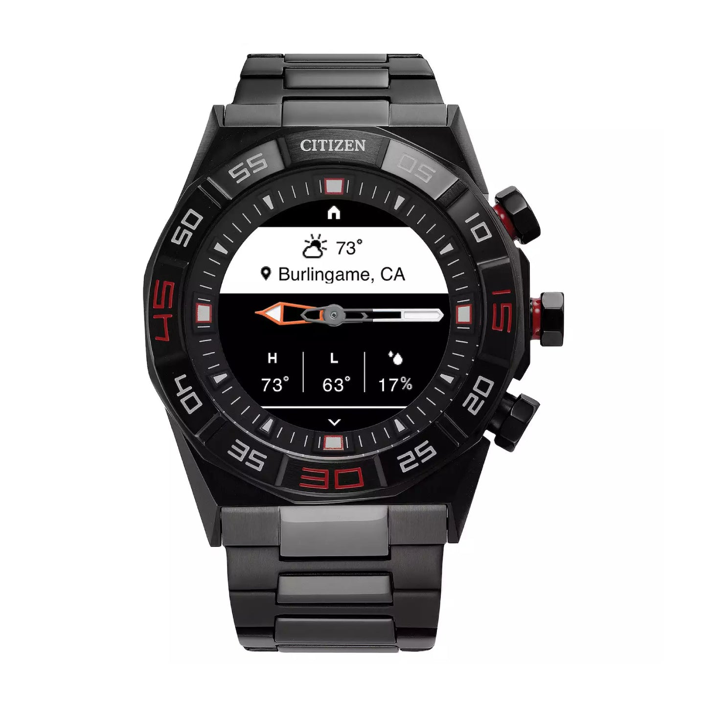 Reloj inteligente Citizen Generation 2 CZ Smart Hybrid unisex de 44 mm con cronógrafo y caja de acero inoxidable y pulsera negra - Bluetooth