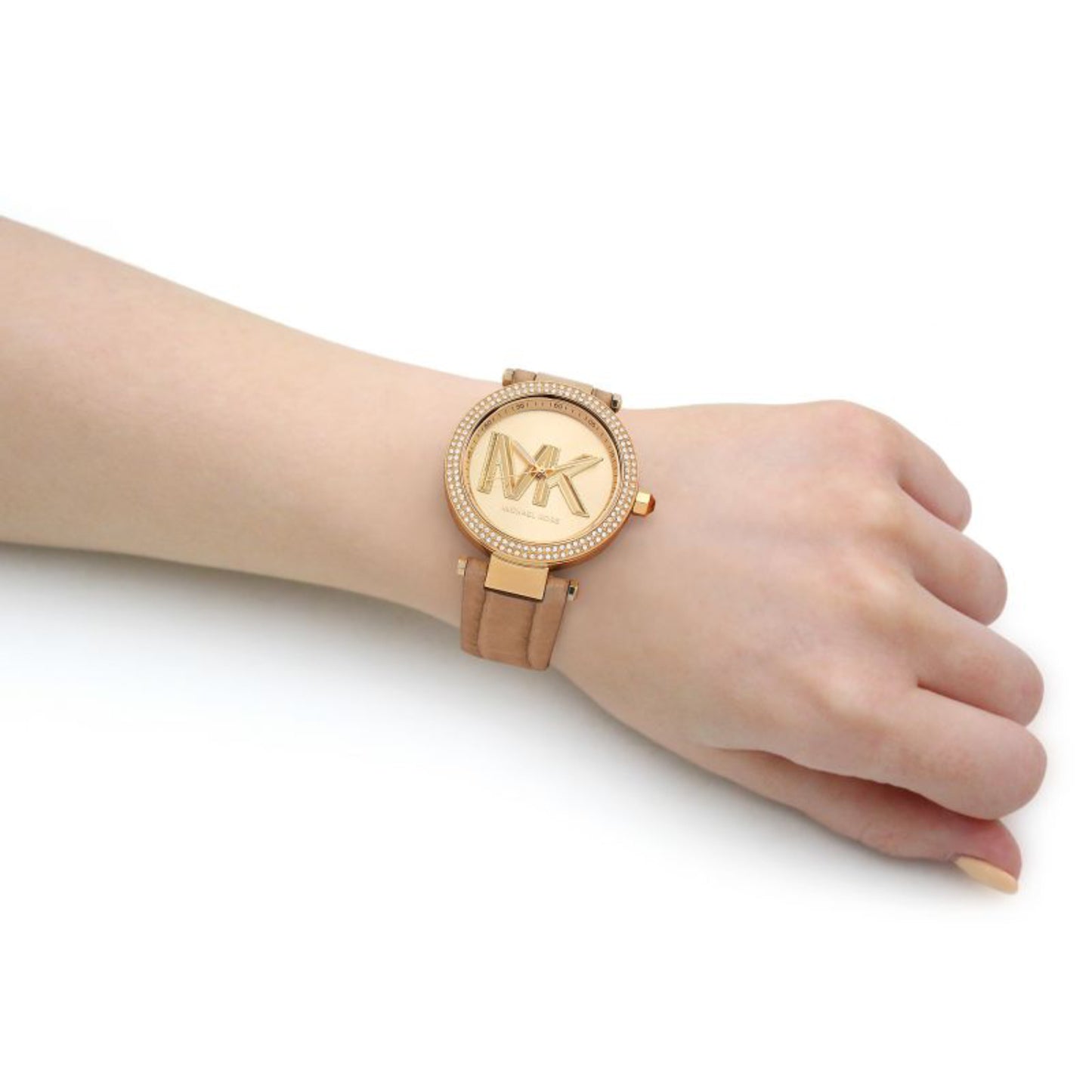 Reloj de cuarzo con correa de piel para mujer Michael Kors Parker de 39 mm, color beige