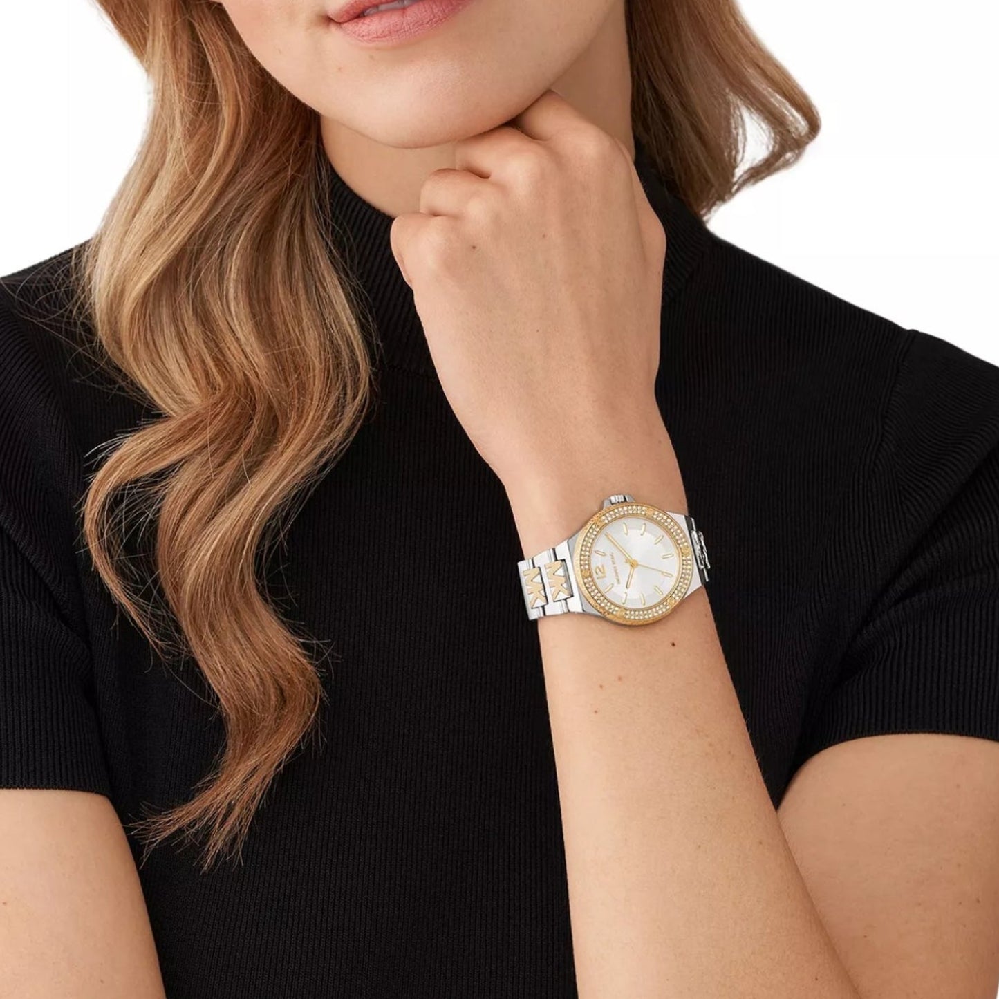 Reloj de pulsera de dos tonos con tres manecillas y esfera blanca de Michael Kors Lennox para mujer de 37 mm