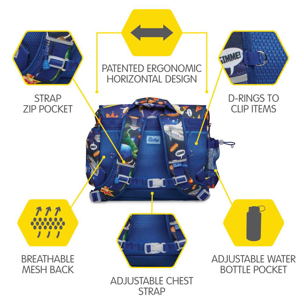 Mochila grande Bixbee de 15" con diseño de Meme Space Odyssey, color azul