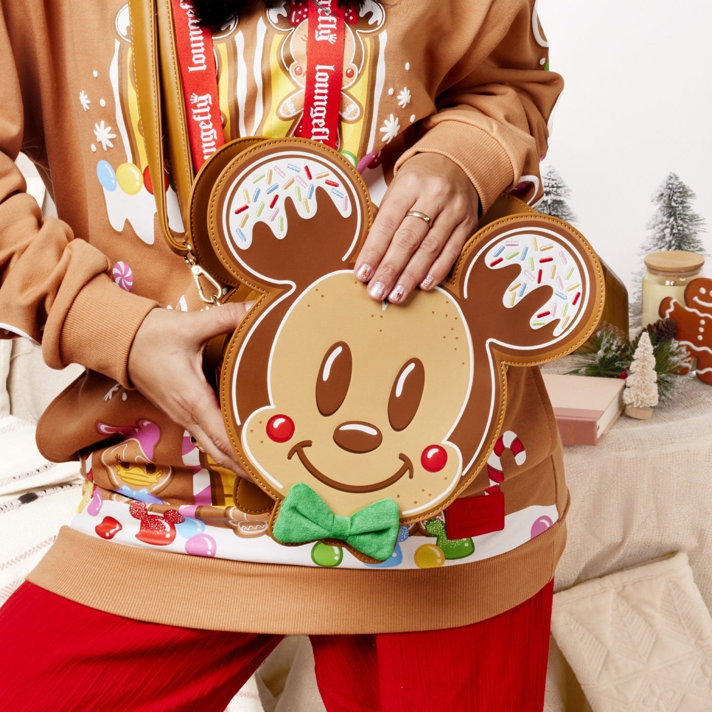 Loungefly Disney Mickey & Minnie Gingerbread Cookie Crossbody Bag