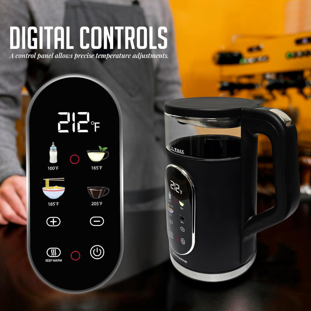 Ovente KD96B 1500W Electric Kettle with Digital Touchscreen - Black