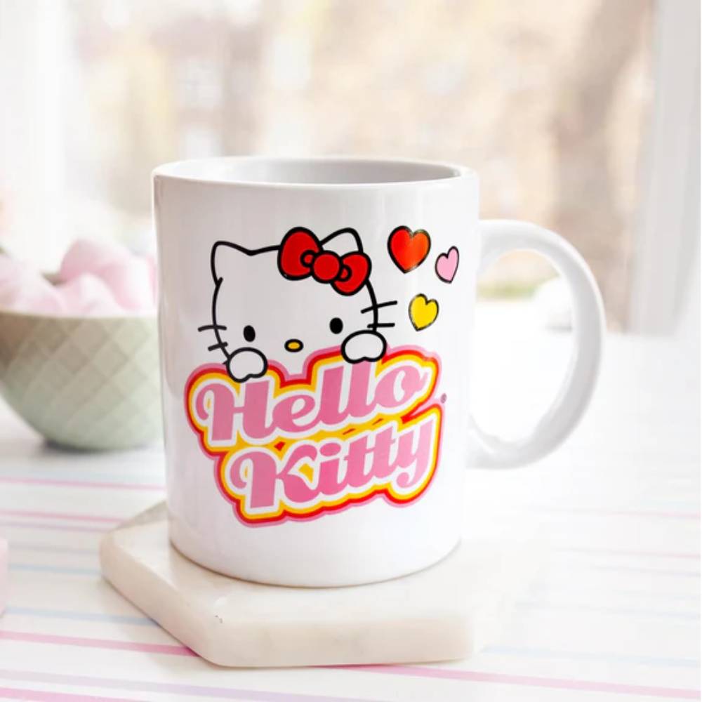 Sanrio Hello Kitty 12 oz Peek-A-Boo Hearts Ceramic Mug - White