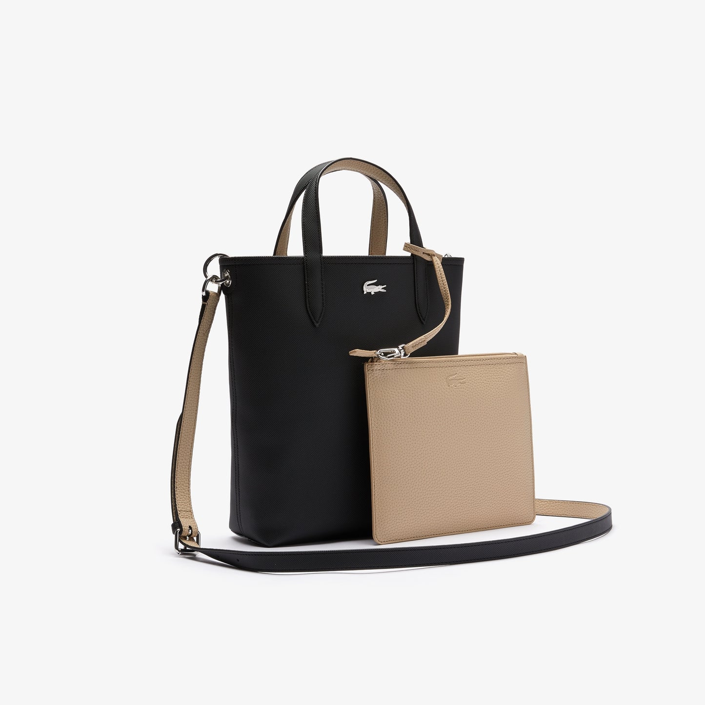 Lacoste Women'S Anna Reversible Coated Canvas Tote - Black Warm Sand