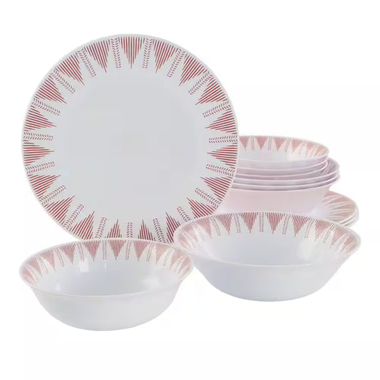 Gibson 138950 Piper Point Dinnerware Set (12 Piece) - White/Red