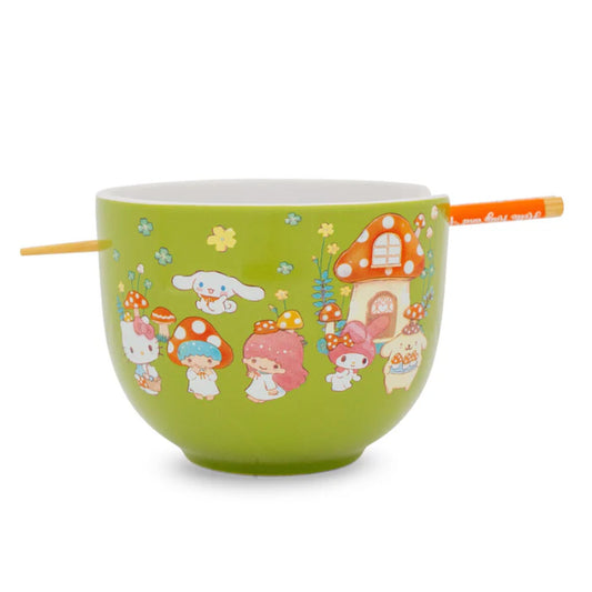 Sanrio Hello Kitty and Friends Mushroom Crew 20 oz Ceramic Ramen Bowl Set - Green