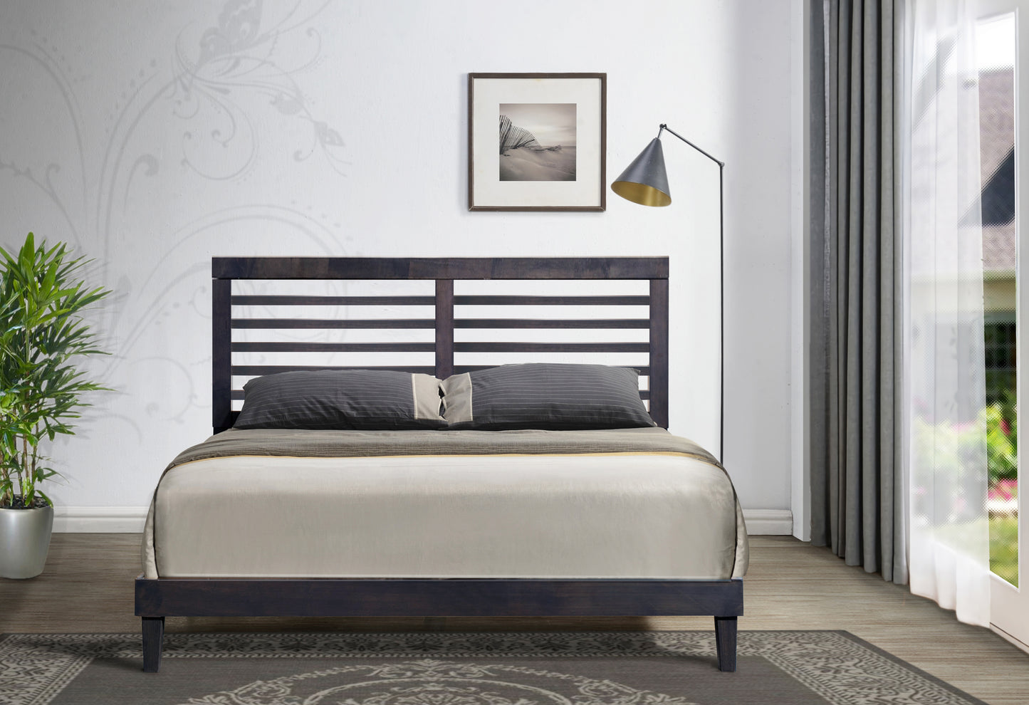Cappuccino Mid-Century Modern Wooden Platform Queen Bed