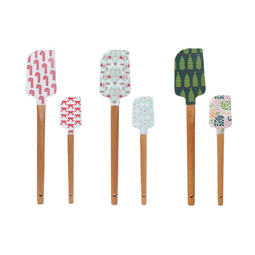 Creative Co-op Fave Wood Spatula with Holiday Pattern (Set of 2) - Assorted