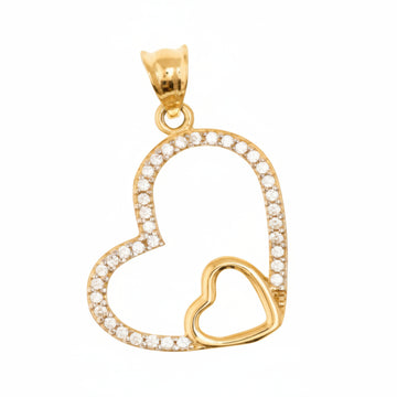 Cubic Zirconia Double Heart Pendant in 14K Yellow Gold