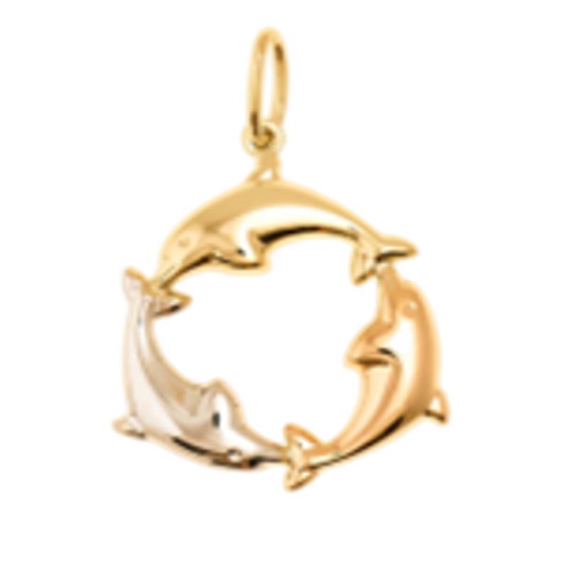 14K Tri-Color Gold Dolphins Pendant