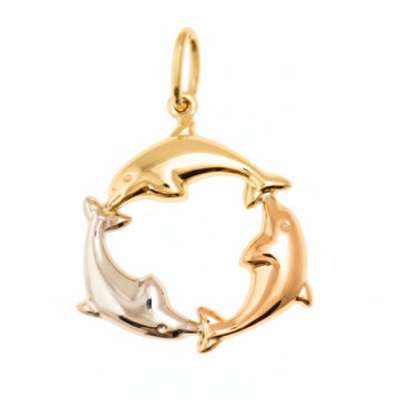Tri-Color Gold Dolphins Pendant in 14K Gold