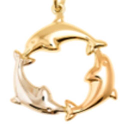 14K Tri-Color Gold Dolphins Pendant