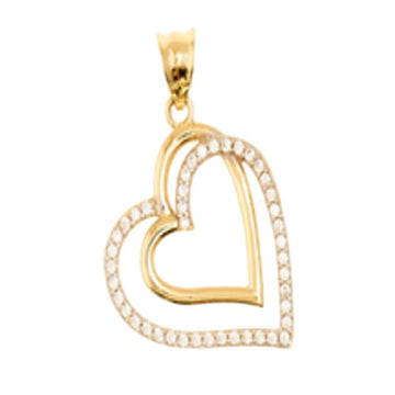 Cubic Zirconia Double Heart Pendant in 14K Yellow Gold