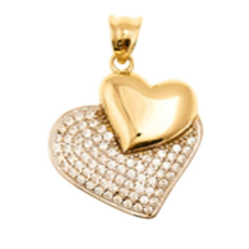 Cubic Zirconia Double Heart Pendant in 14K Yellow Gold